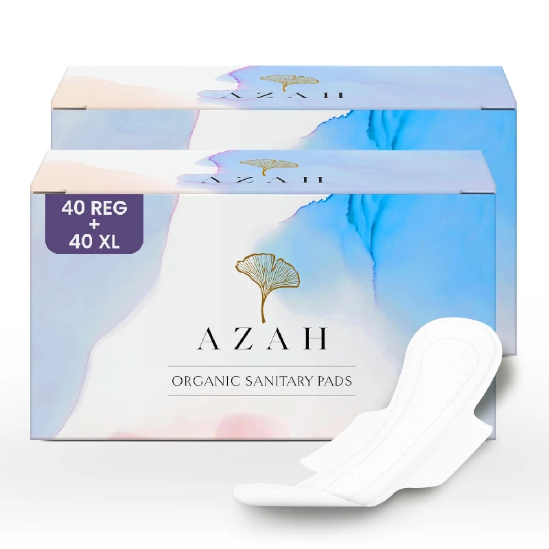 AZAH Organic Sanitary Pads 40 Regular + 40 XL, 80 Pads-1.webp